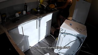 boob press by son at kitchen